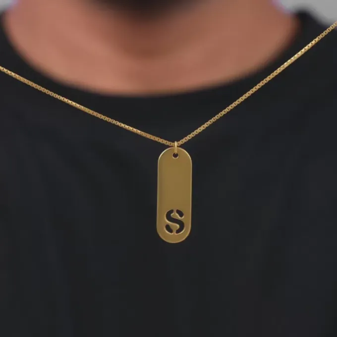 Golden Personalised Alpha Tag Initial Pendant For Him