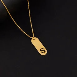 Golden Personalised Alpha Tag Initial Pendant For Him