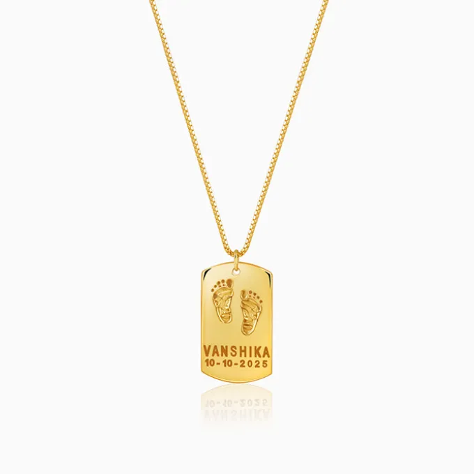 Golden Personalised Baby Foot Print Pendant For Him