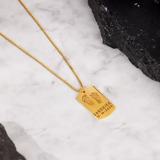 Golden Personalised Baby Foot Print Pendant For Him
