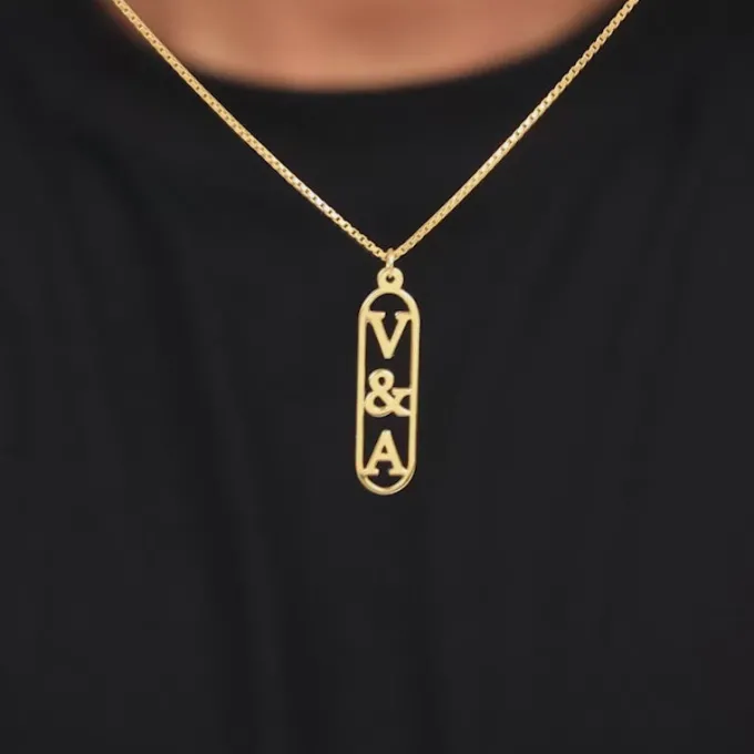 Golden Personalised Bar Initial Pendant For Him
