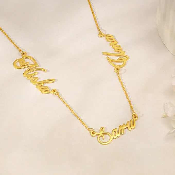 Golden Personalised Bestie Trio Name Necklace