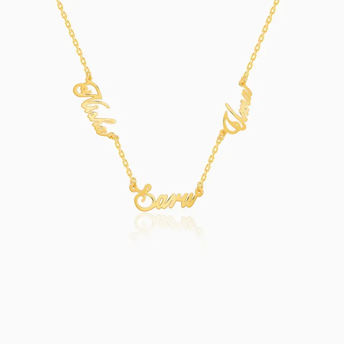 Golden Personalised Bestie Trio Name Necklace