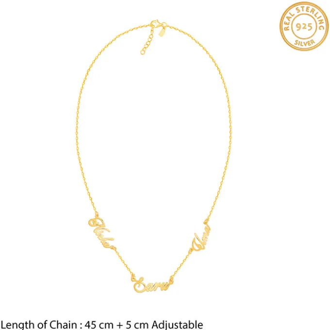 Golden Personalised Bestie Trio Name Necklace