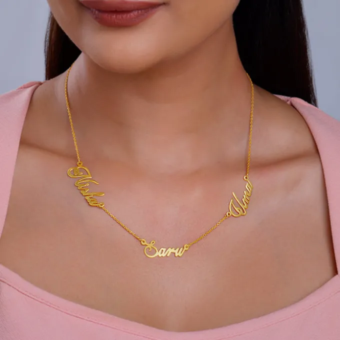 Golden Personalised Bestie Trio Name Necklace