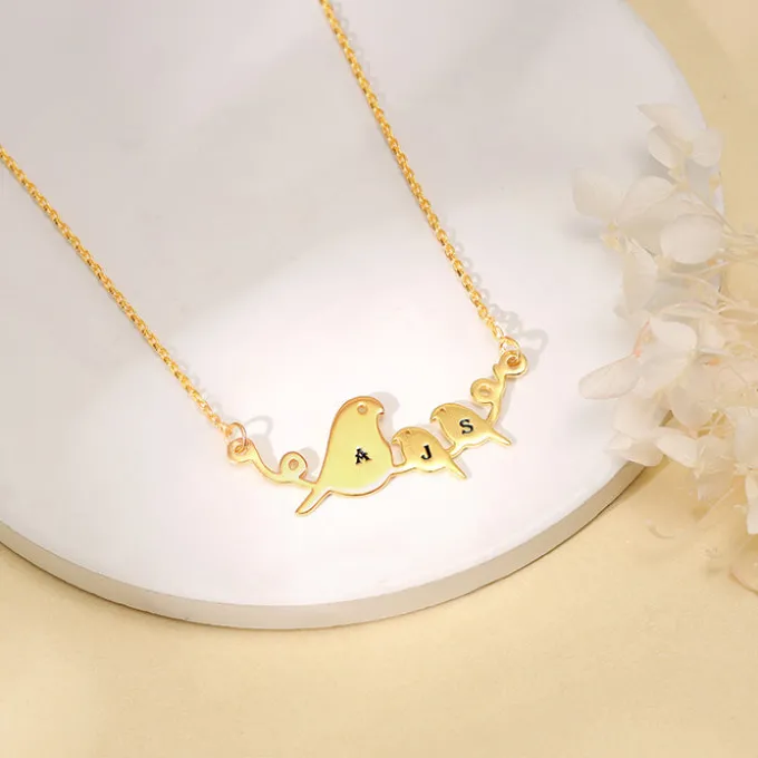 Golden Personalised Birdie Initial Necklace