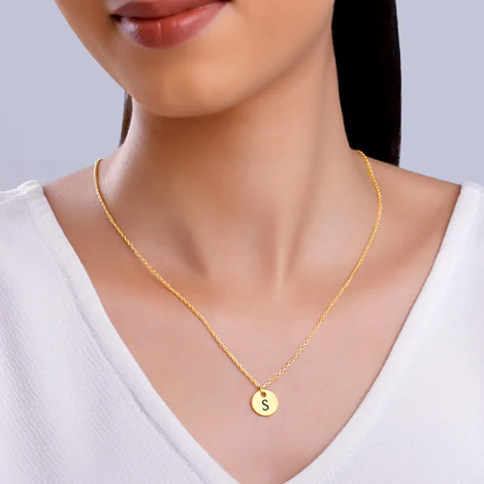 Golden Personalised Classic Initial Pendant with Link Chain