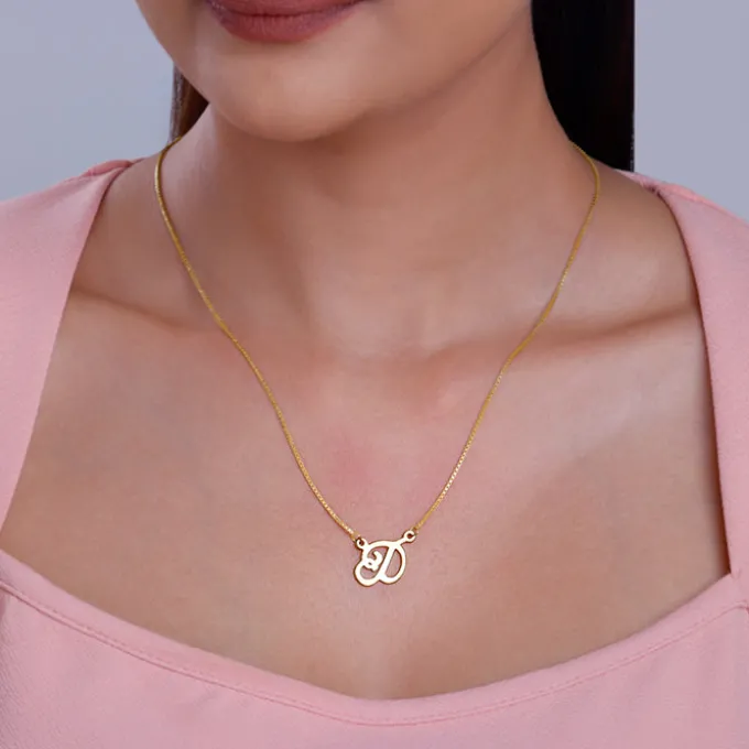 Golden Personalised Cursive Initial Necklace