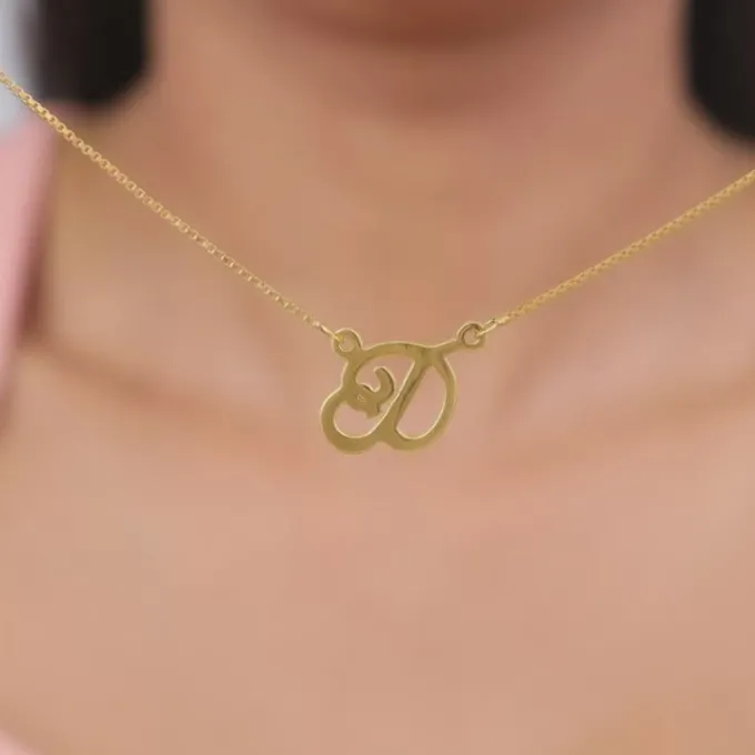 Golden Personalised Cursive Initial Necklace