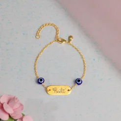 Golden Personalised Evil Eye Name Bracelet