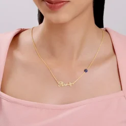 Golden Personalised Evil Eye Heartbeat Necklace