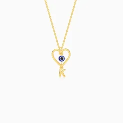 Golden Personalised Evil Eye Heart Initial Pendant