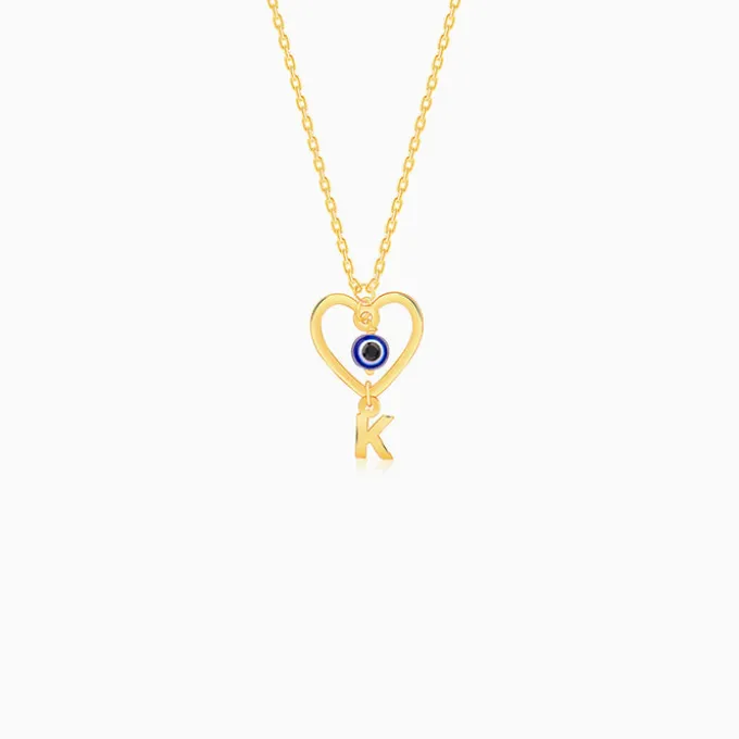 Golden Personalised Evil Eye Heart Initial Pendant