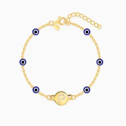 Golden Personalised Evil Eye Initial Bracelet