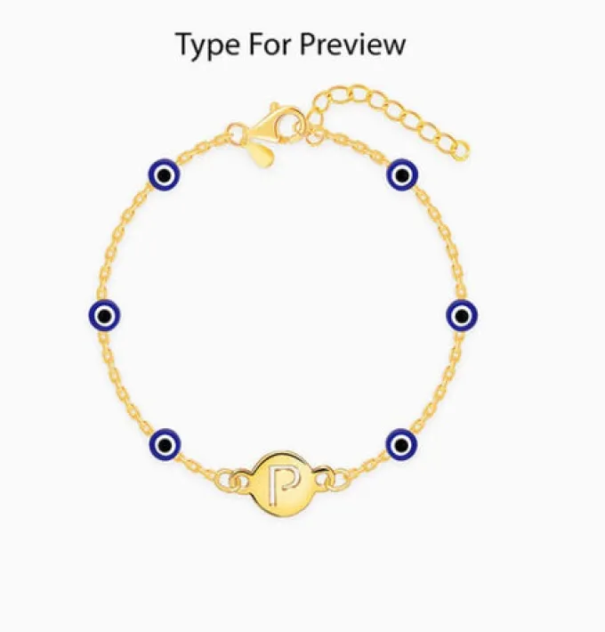 Golden Personalised Evil Eye Initial Bracelet