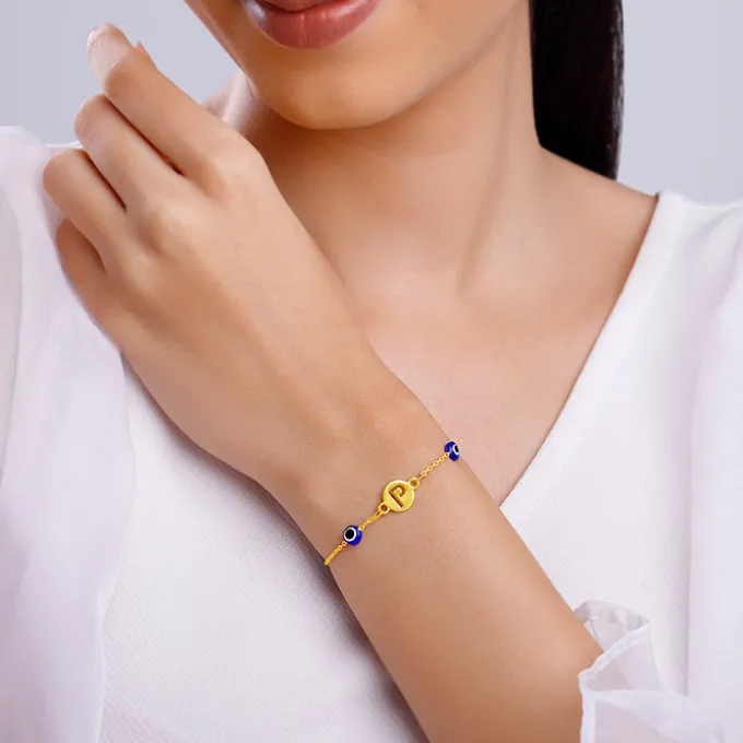 Golden Personalised Evil Eye Initial Bracelet