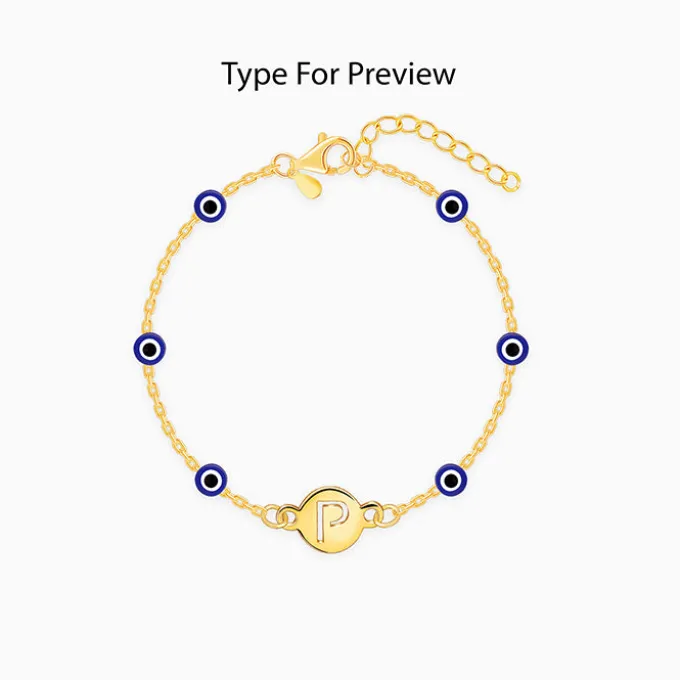 Golden Personalised Evil Eye Initial Bracelet