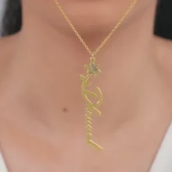 Golden Personalised Flower Name Pendant with Link Chain