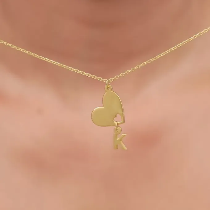 Golden Personalised Heart Initial Pendant