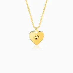 Golden Personalised Heart Initial Pendant With Link Chain
