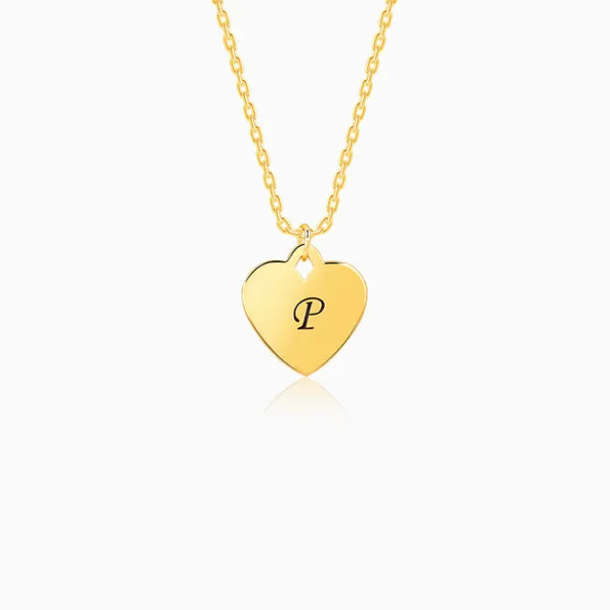 Golden Personalised Heart Initial Pendant With Link Chain