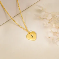 Golden Personalised Heart Initial Pendant With Link Chain