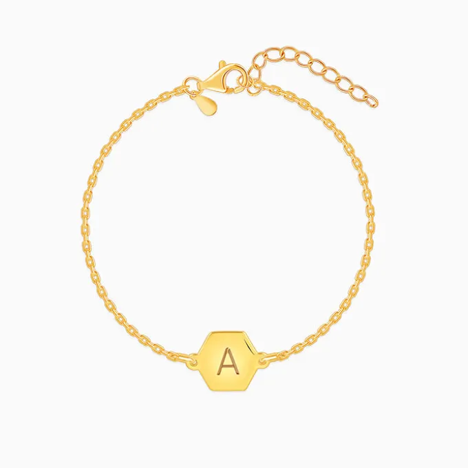 Golden Personalised Hexagon Initial Bracelet