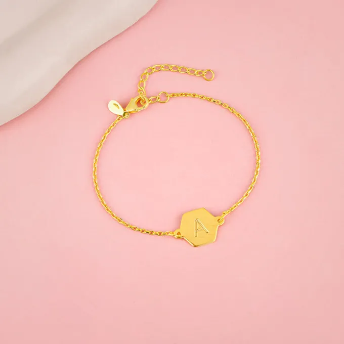 Golden Personalised Hexagon Initial Bracelet