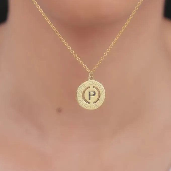 Golden Personalised Initial Grace Pendant with Link Chain