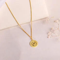 Golden Personalised Initial Grace Pendant with Link Chain