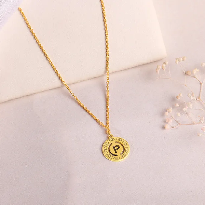 Golden Personalised Initial Grace Pendant with Link Chain