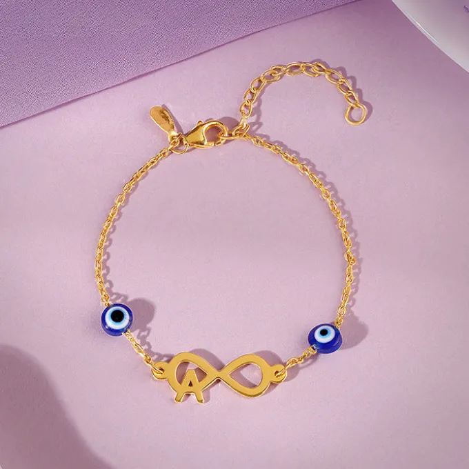 Golden Personalised Initial Nazar Bracelet