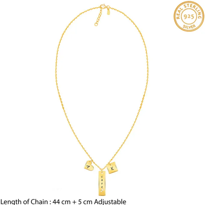 Golden Personalised Initial Charm Pendant With Link Chain