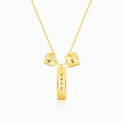 Golden Personalised Initial Charm Pendant With Link Chain