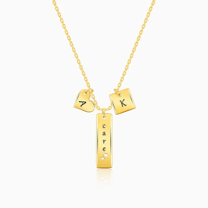 Golden Personalised Initial Charm Pendant With Link Chain