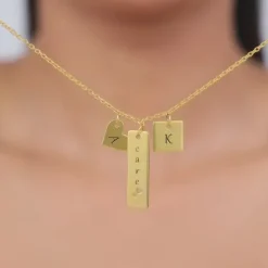 Golden Personalised Initial Charm Pendant With Link Chain