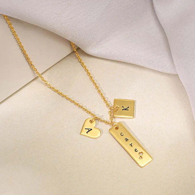 Golden Personalised Initial Charm Pendant With Link Chain