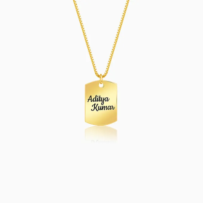 Golden Personalised Military Dog Tag Pendant with Box Chain For Him