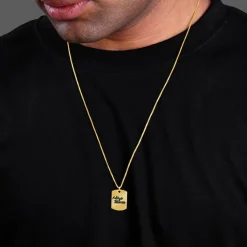 Golden Personalised Military Dog Tag Pendant with Box Chain For Him