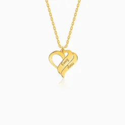 Golden Personalised Name Heart Duo Pendant With Link Chain
