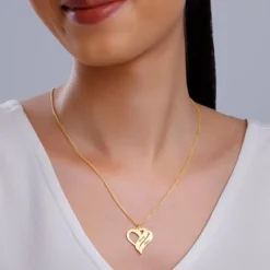 Golden Personalised Name Heart Duo Pendant With Link Chain