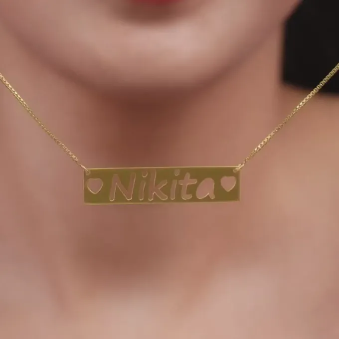 Golden Personalised Name Engraved with Love Necklace