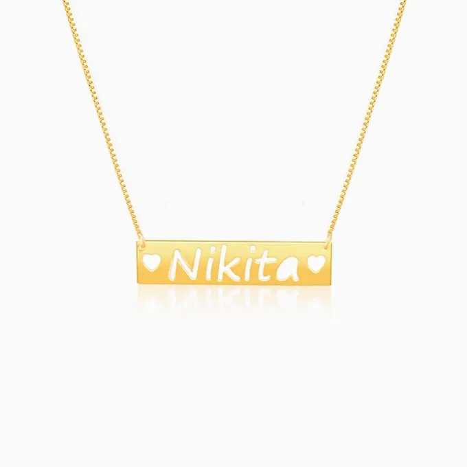 Golden Personalised Name Engraved with Love Necklace