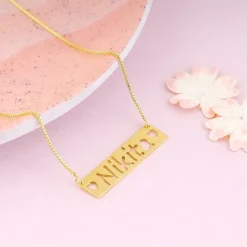 Golden Personalised Name Engraved with Love Necklace