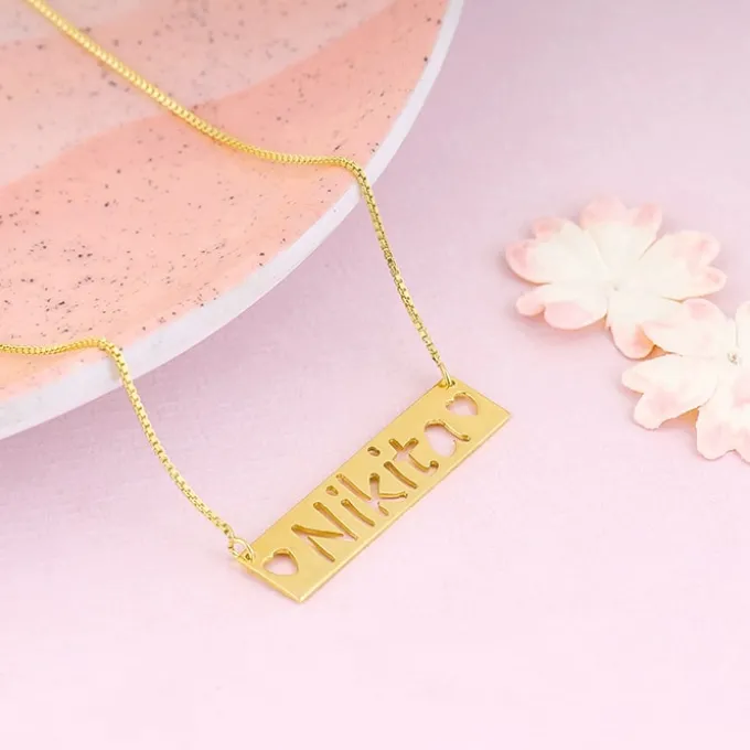 Golden Personalised Name Engraved with Love Necklace