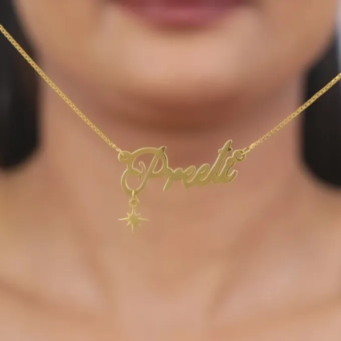 Golden Personalised Name Star Charm Necklace
