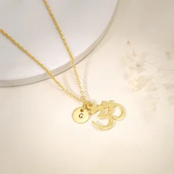 Golden Personalised Om Pendant With Link Chain