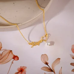 Golden Personalised Pearl Heart Necklace