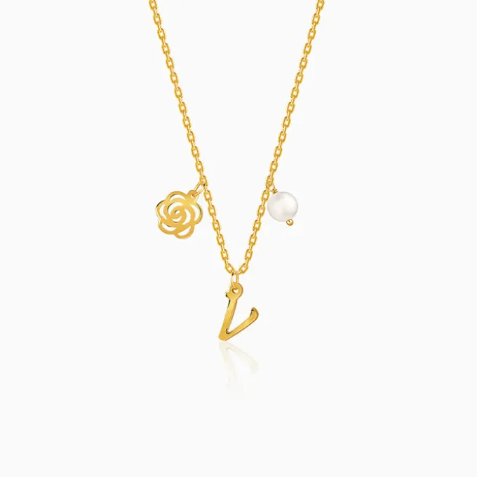 Golden Personalised Pearl Rosey Necklace
