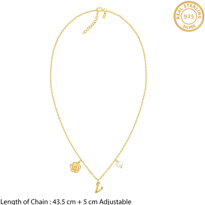 Golden Personalised Pearl Rosey Necklace